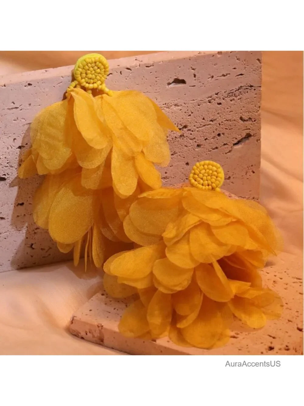 Bohemian Flower Drop Dangle Earrings Handmade Chiffon Floral Long Tassel